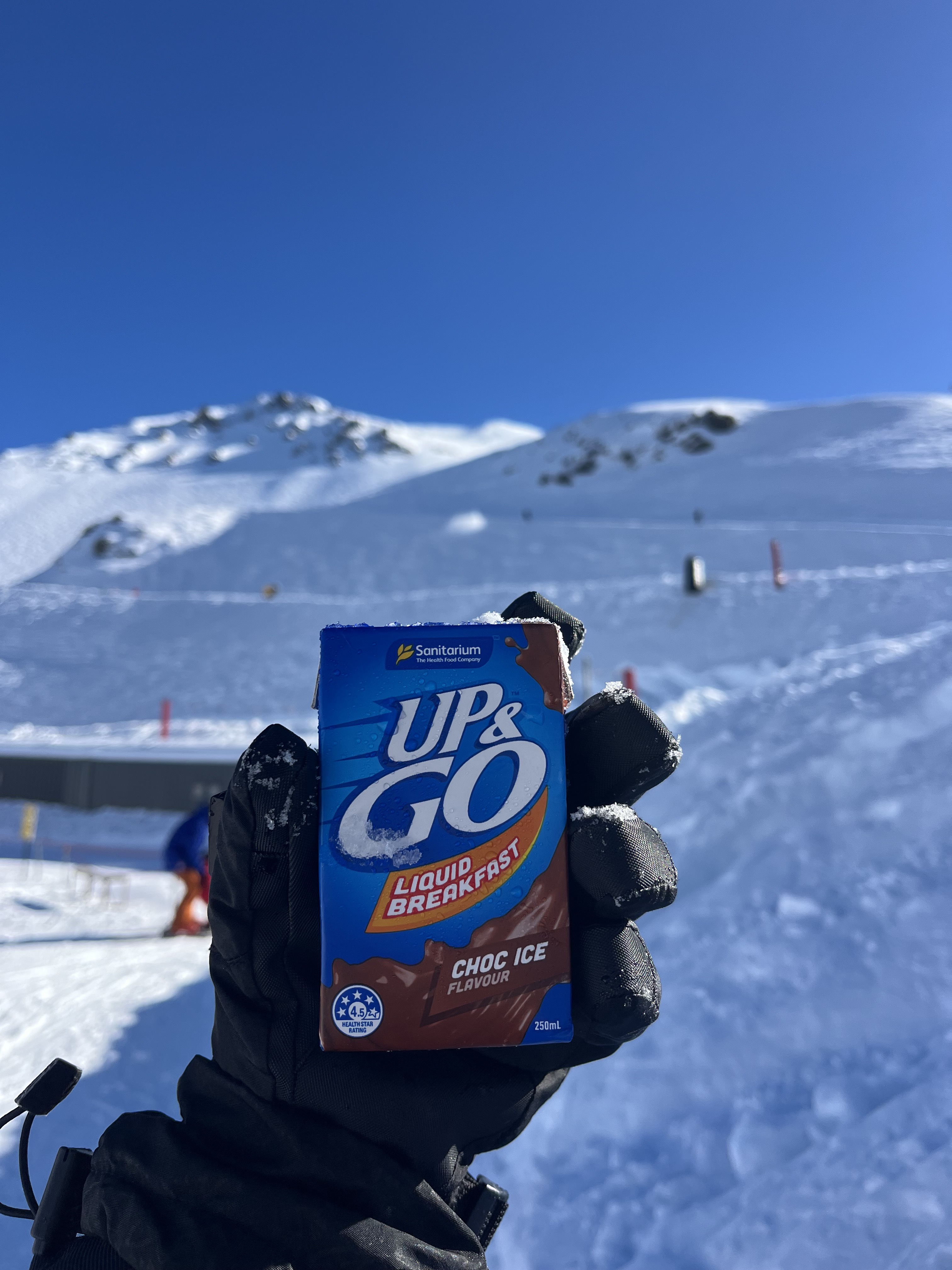 Up and Go liquid breakfast against icy backdrop